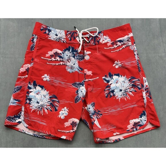 Oakley Tropical Bloom Men's 33 x 7 Swim Board Shorts Red Multicolor Thin Lace Up - Picture 1 of 13